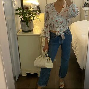 Satin white floral blouse topshop